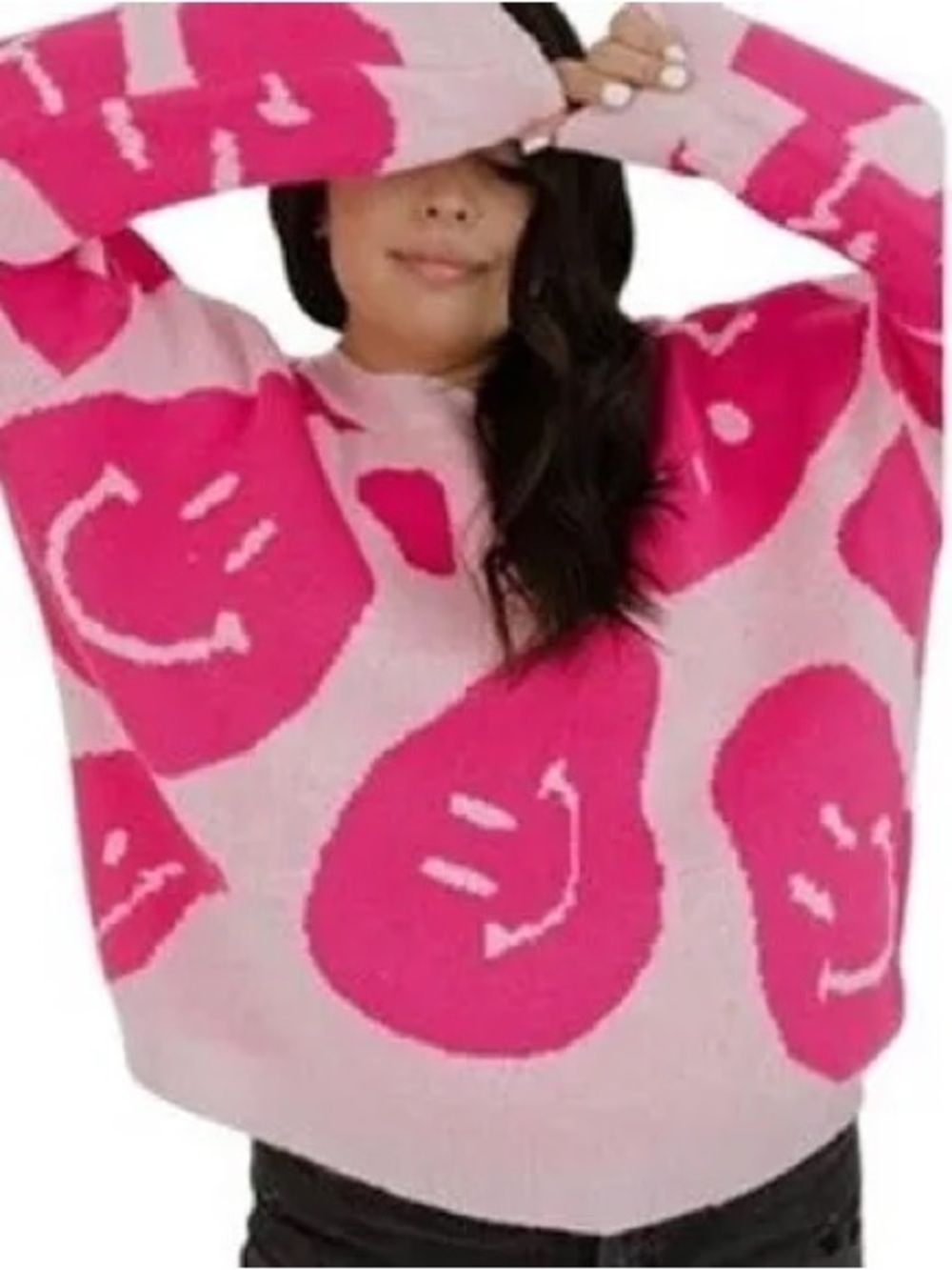 Altar'd State "Brianna" Smiley Face Boxy Oversized Pullover Sweater size S